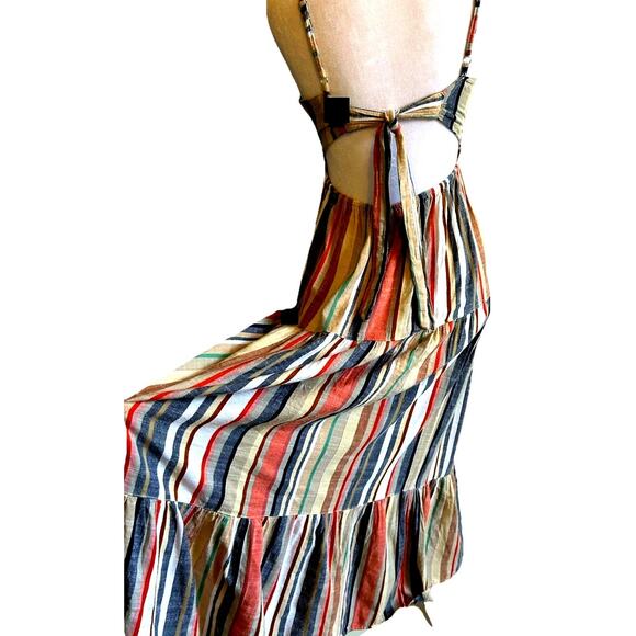 Angie Boho Stripe Tiered Maxi Dress Long Cutout Smocked Fairy Hippie Festival M - Picture 1 of 12
